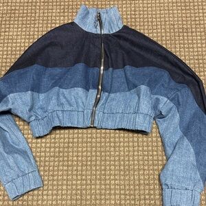 Frankie B Chloe Color Block Denim Cropped Jacket